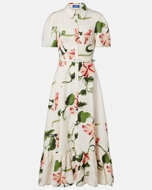 LEO LIN Becca Belted Floral Linen-Blend Shirt Dress - Natural