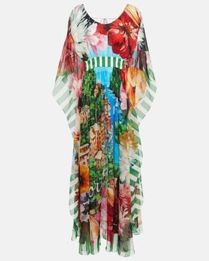 Dolce & Gabbana Portofino Printed Silk Chiffon Gown - White