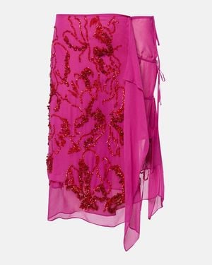 Dries Van Noten Sequined Draped Chiffon Midi Skirt - Pink