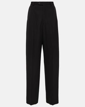 Balenciaga Mid-Rise Wool Wide-Leg Trousers - Black