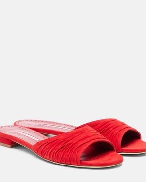 Manolo Blahnik Piruaflat Gathered Suede Slides