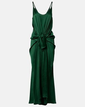 JW Anderson Gathered Silk Satin Midi Dress - Green