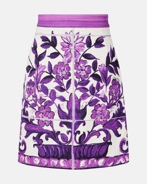 Dolce & Gabbana Majolica Cotton And Linen-Blend Miniskirt - Purple
