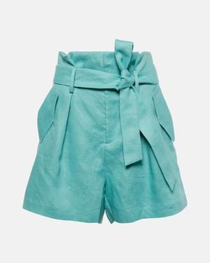 Adriana Degreas Orquidea High-Rise Linen Shorts - Blue