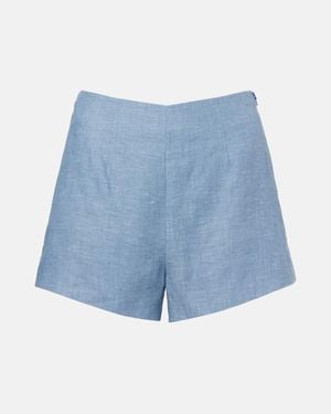 Posse Thea High-Rise Linen Shorts - Blue