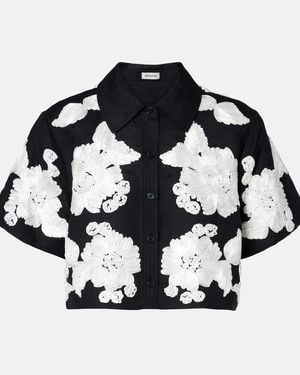 Jonathan Simkhai Callie Embroidered Linen-Blend Shirt - Blue