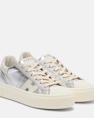 Hogan Crosswind Metallic Leather Sneakers - White