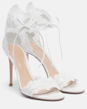 Gianvito Rossi Evie 105 Embroidered Leather Sandals - White