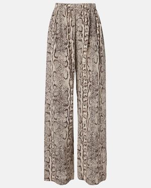 Balenciaga Snake-Print Silk Palazzo Trousers - Natural