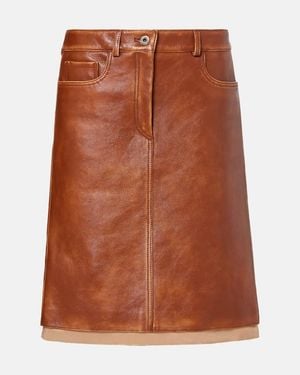Miu Miu Leather Midi Skirt - Brown