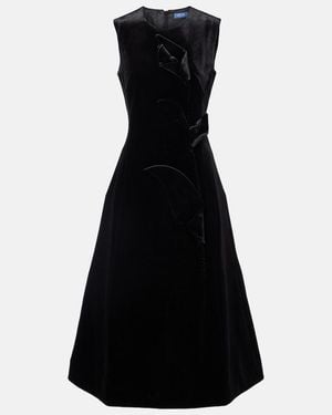 LEO LIN Cleo Floral-Applique Velvet Midi Dress - Black