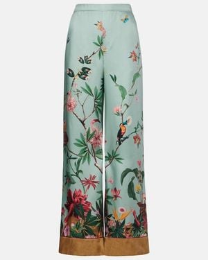 La DoubleJ Printed Silk Twill Wide-Leg Pants - Green