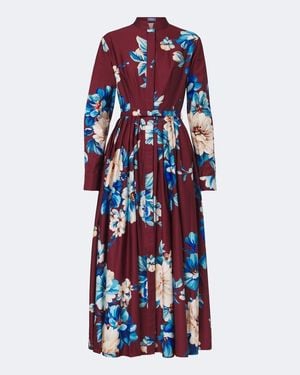 LEO LIN Zara Floral Cotton Shirt Dress - Red