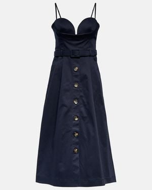 Carolina Herrera Belted Cotton-Blend Midi Dress - Blue