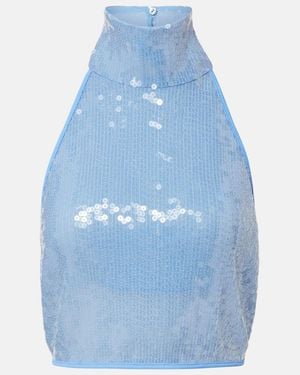 Oséree Sequined Halterneck Crop Top - Blue