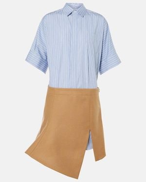 Sacai Melton Cotton Poplin And Wool Minidress - Blue