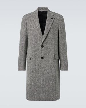 Lardini Herringbone Virgin Wool Tweed Overcoat - Grey