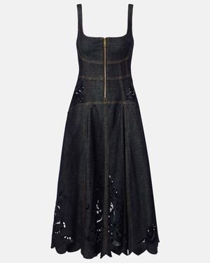 Self-Portrait Broderie Anglaise Denim Midi Dress - Blue