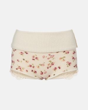 Magda Butrym Floral Wool, Silk, And Cashmere Shorts - Natural