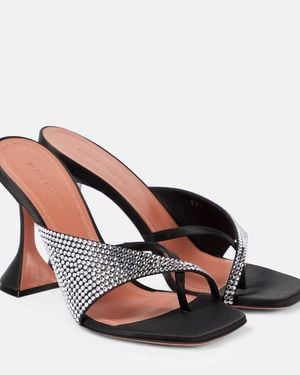 AMINA MUADDI Shiona Embellished Satin Mules - Brown