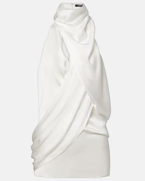 Balmain Draped Halterneck Silk Top - White