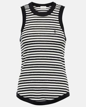 Saint Laurent Logo Striped Cotton-Blend Tank - Black