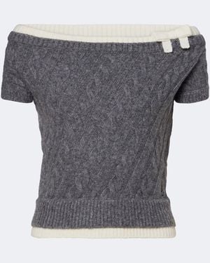 ShuShu/Tong Cable-Knit Off-Shoulder Wool-Blend Sweater - Gray