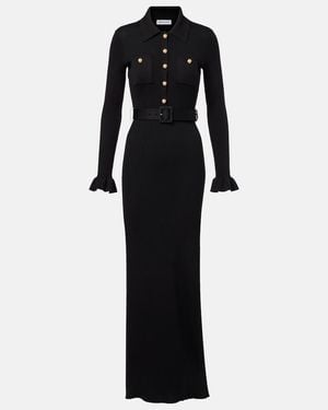 Self-Portrait Ribbed-Knit Side-Slit Maxi Dress - Black