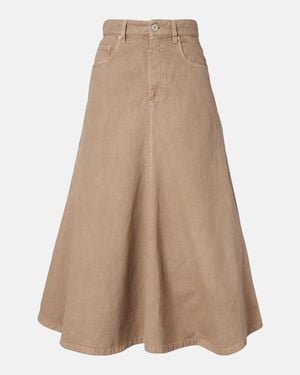 Brunello Cucinelli Cotton And Linen Denim Midi Skirt - Brown