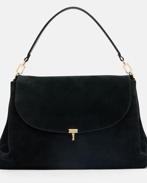 TOTEME T-Lock Suede Shoulder Bag - Black
