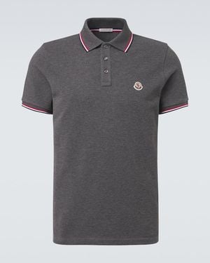 Moncler Logo Cotton Pique Polo Shirt - Gray