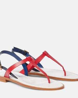 Manolo Blahnik Hata Leather Thong Sandals - Red