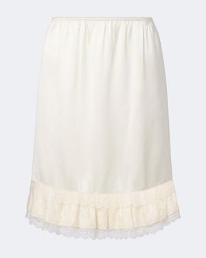 Ganni Lace-Trimmed Ruffled Satin Midi Skirt - White