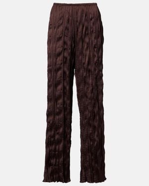 STAUD Nami Plisse Wide-Leg Pants - Brown