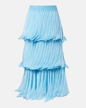 Alaïa Tiered Pleated Knitted Midi Skirt - Blue