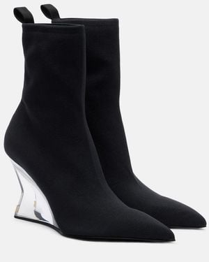 Balmain Knitted Wedge Ankle Boots - Black