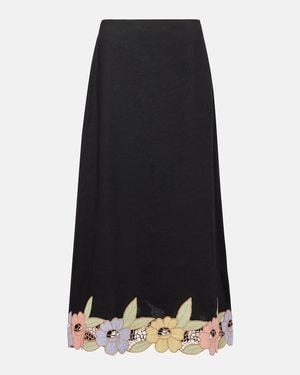 RIXO London Midiskirt Serano Aus Einem Leinengemisch - Schwarz