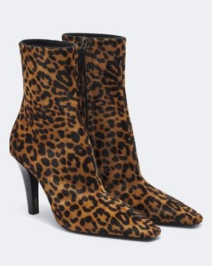 Saint Laurent Jill Leopard-Print Calf Hair Ankle Boots - Brown