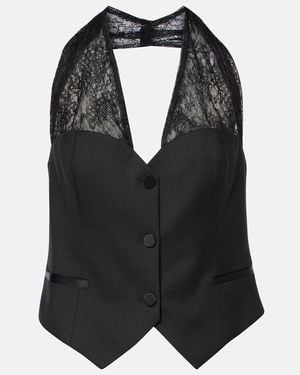 Nina Ricci Lace-Trimmed Halterneck Vest - Black