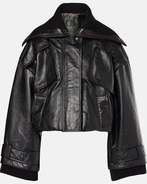 Chloé Cropped-Bomberjacke Aus Leder - Schwarz