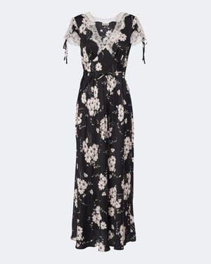 RIXO London Fern Floral Lace-Trimmed Satin Midi Dress - Black