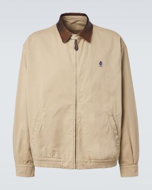Prada Leather-Trimmed Cotton Blouson Jacket - Natural