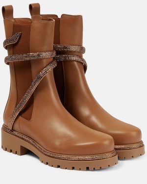 Rene Caovilla 40mm Hohe Chelseastiefel Aus Leder - Braun
