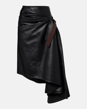 Loewe Asymmetric Draped Leather Midi Skirt - Black