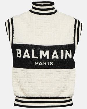 Balmain Logo Jacquard Boucle Top - Black