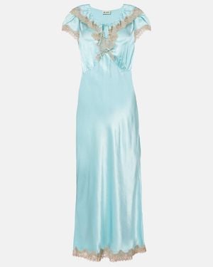 RIXO London Viviene Lace-Trimmed Satin Midi Dress - Blue