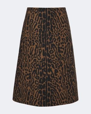 Carolina Herrera Leopard-Print Virgin Wool Midi Skirt - Brown