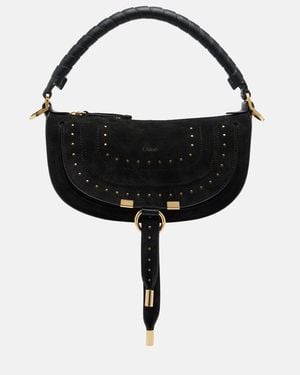 Chloé Marcie Small Studded Suede Shoulder Bag - Black