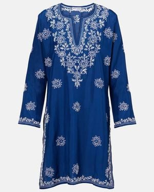 Juliet Dunn Embroidered Silk Tunic - Blue