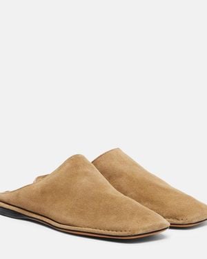 The Row Piper Suede Slides - Natural